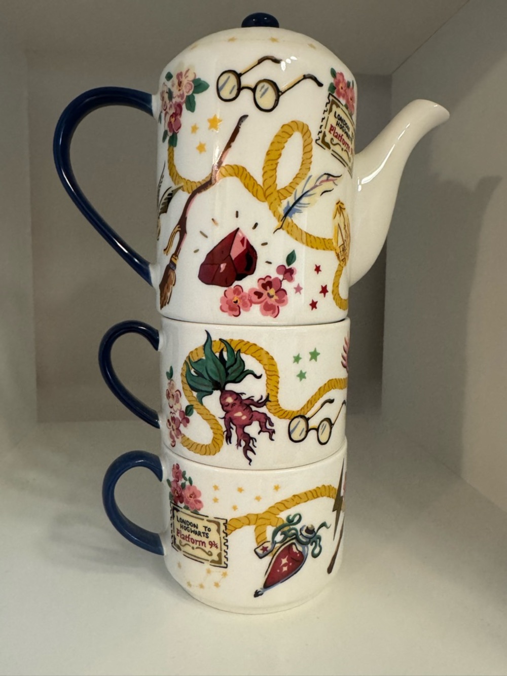 Cath Kidston x Harry Potter Tea For Two Set in White, Navy, Gold